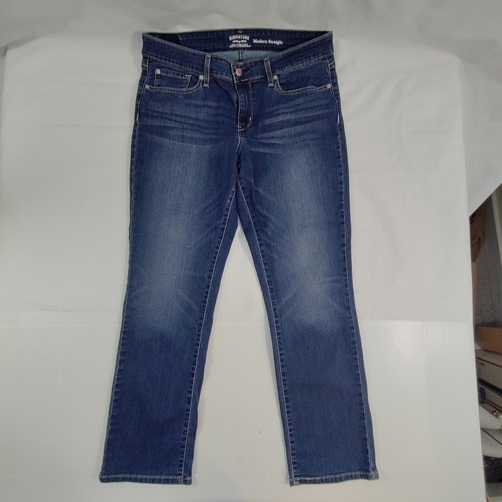 Levi's Signature Modern Straight Mid Rise Dark Wash Stretch Denim Jeans Size 14 - Picture 6 of 16